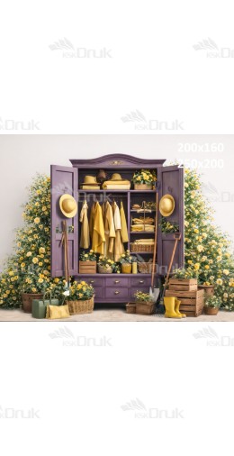 Tło fotograficzne „Wiosenna szafa ogrodnika w żółtych kwiatach” | E822